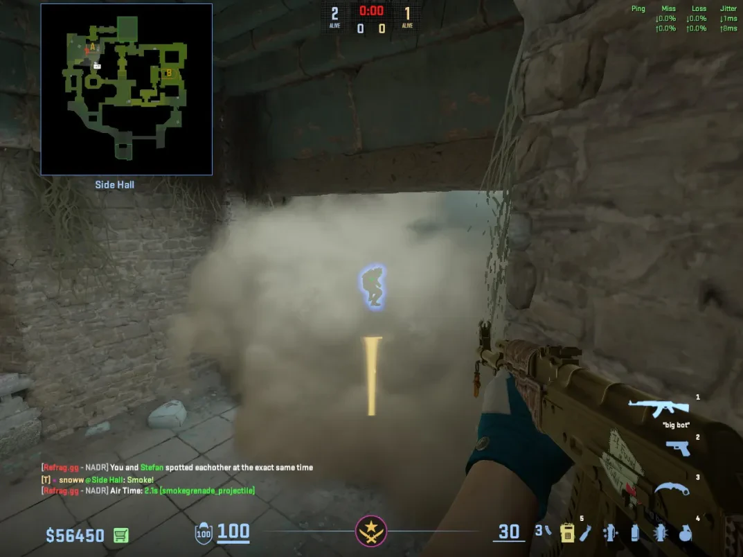 A CT holds the stone corner in Ancient Side Hall as smoke covers the A-site approach.
