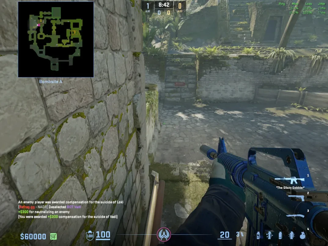 A CT holds the tucked wall-side position above Ancient A site after climbing into the boost.