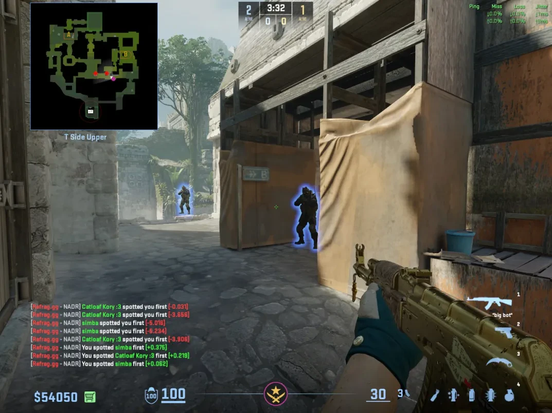 CTs hold separate angles around the Ancient B-side structure for a coordinated lane fight.