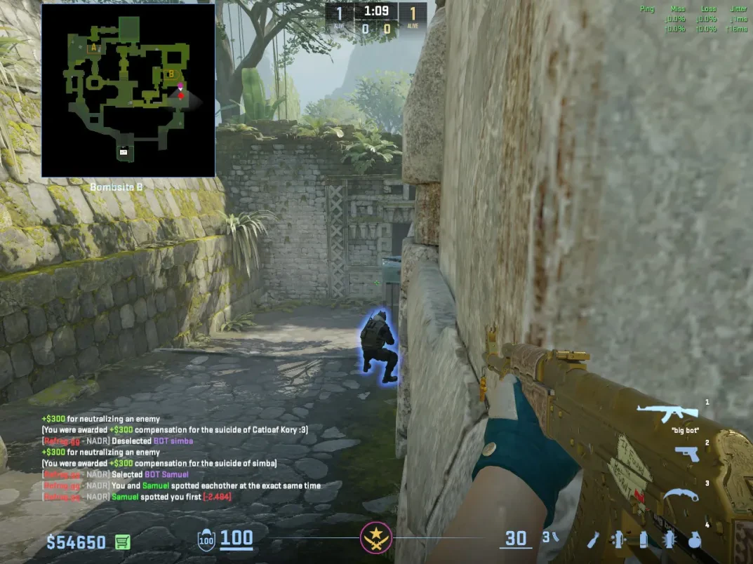 A CT pushes down the Ancient B Ramp lane from the wall-side cover toward the site approach.