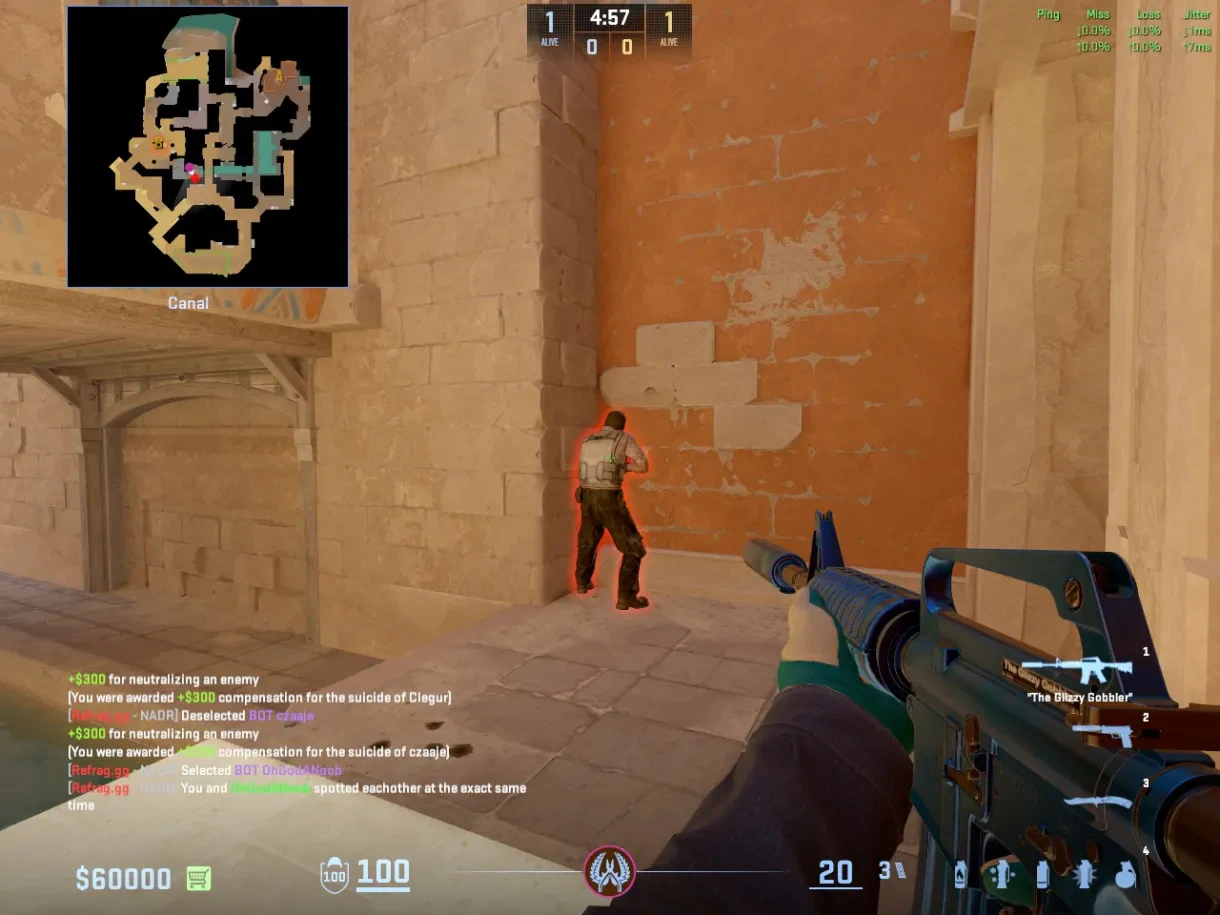 A CT catches an opponent tucked against the Canal wall.