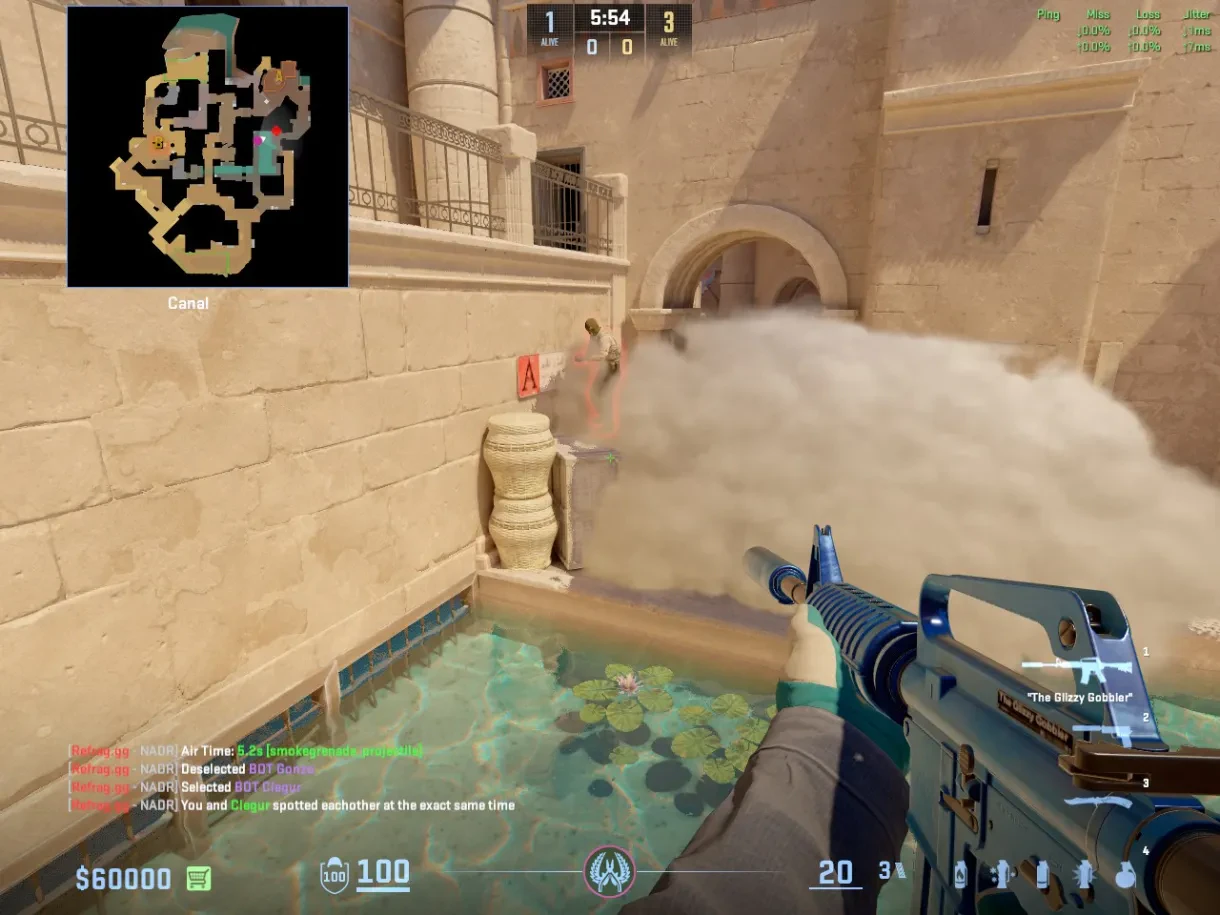 A CT holds the boosted Water angle through the smoke toward Canal.