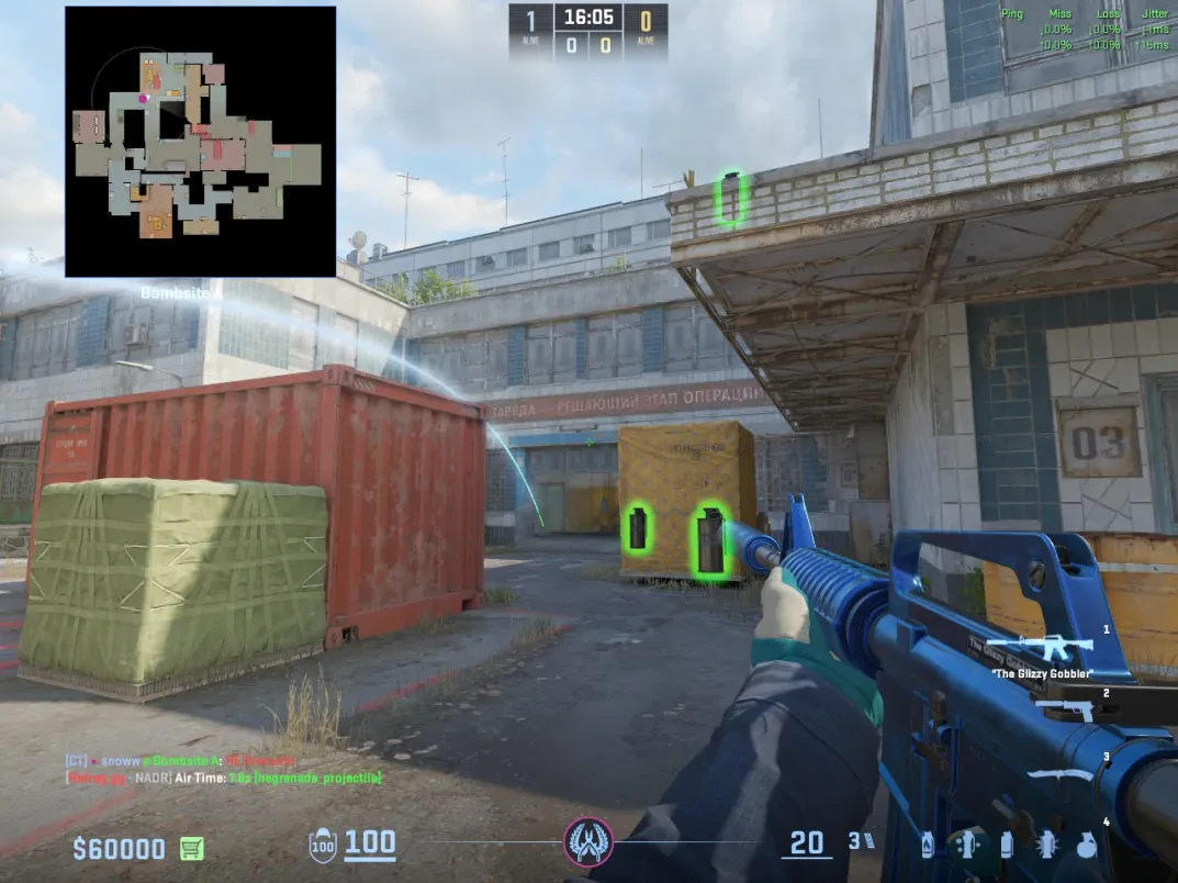 The HE lands across A site to punish the smoke break.