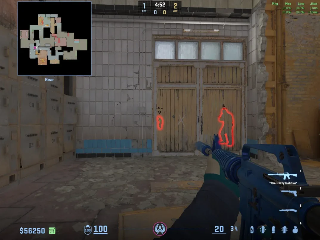 A CT continues spraying through the Checkers doors as the opponent remains exposed.