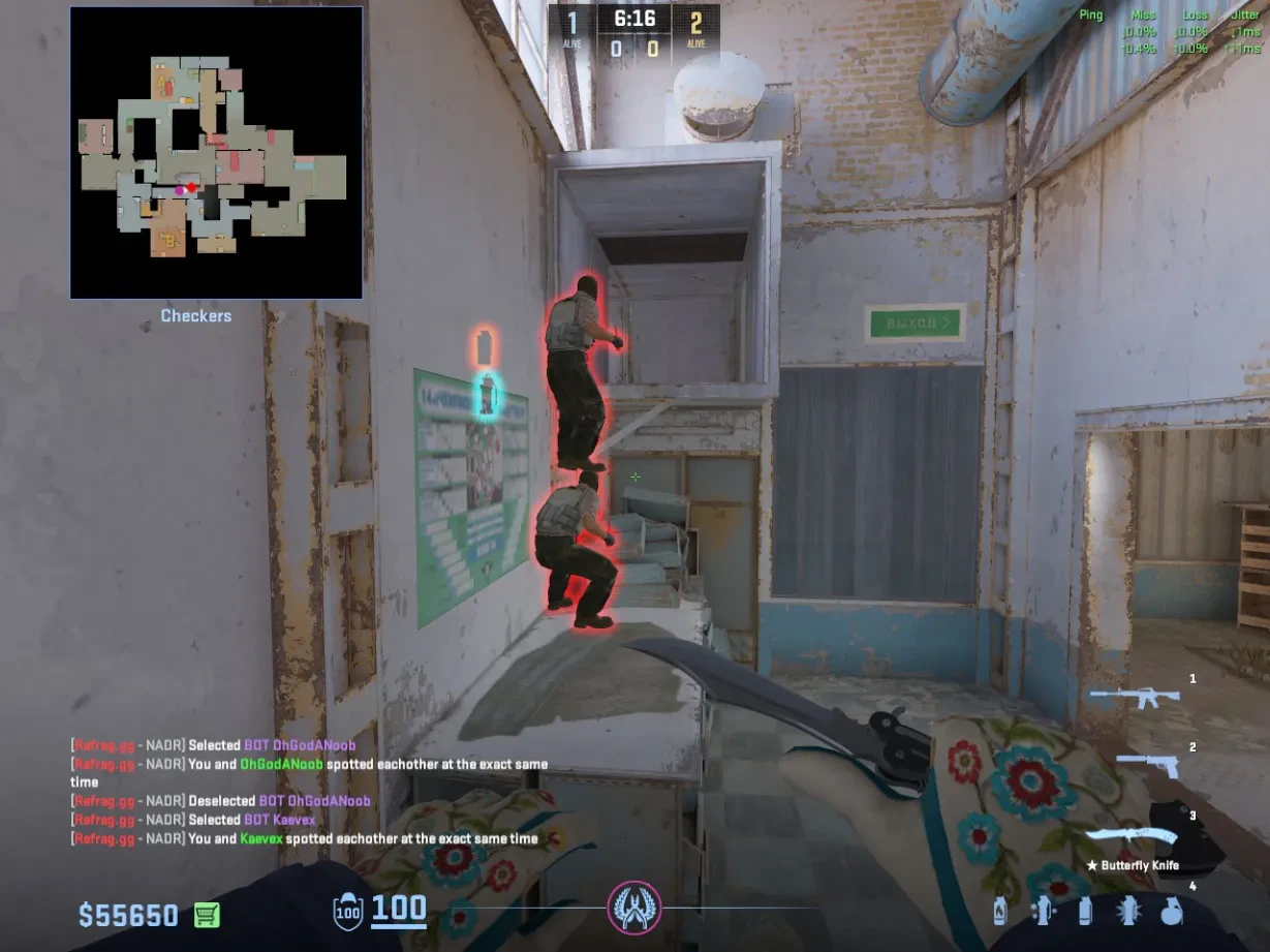 Two CT players stack inside Checkers to hold the elevated vent angle.