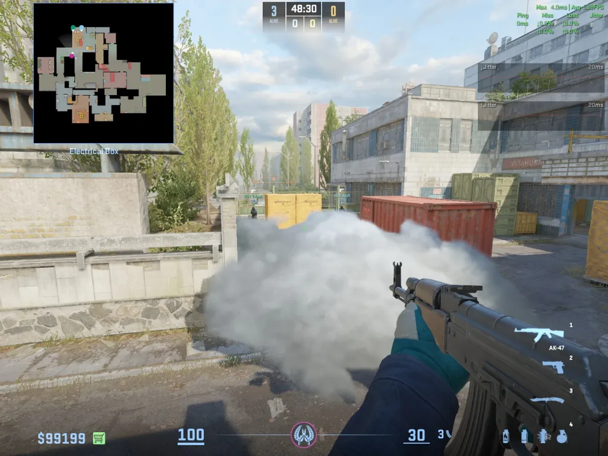 A CT holds the Electrical Box angle through smoke toward A site.