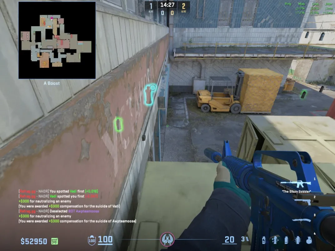 The boosted CT player holds the elevated A Boost angle over the site.