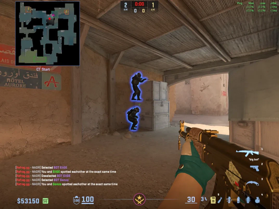 Two CT players stack beside the crates at CT Start for a boost.