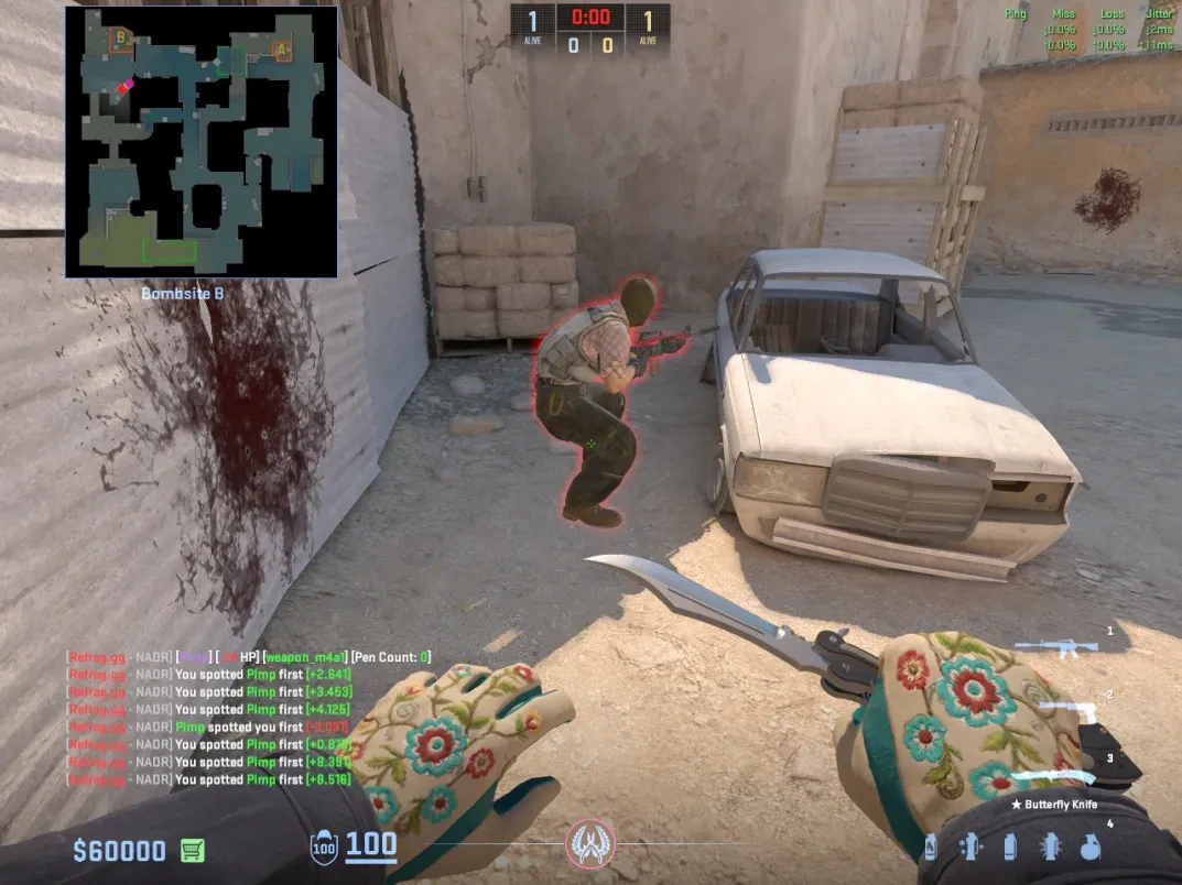 The CT swings around the car to challenge an opponent at B site.