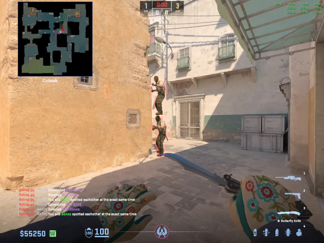 Two CT players stack on Catwalk to create the AWP boost.