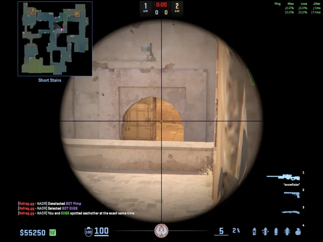 An AWP holds the Short Stairs angle from the Cat boost position.